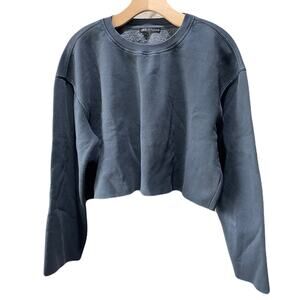 Zara Long Sleeve Cropped Crewneck Sweatshirt Blue Blueish Gray NWOT Size L